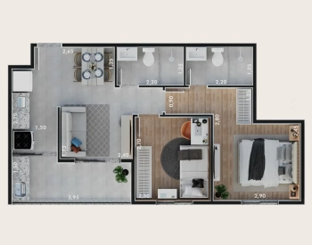 Apartamento 2 quartos com Suíte, Sala, Cozinha e Varanda Gourmet